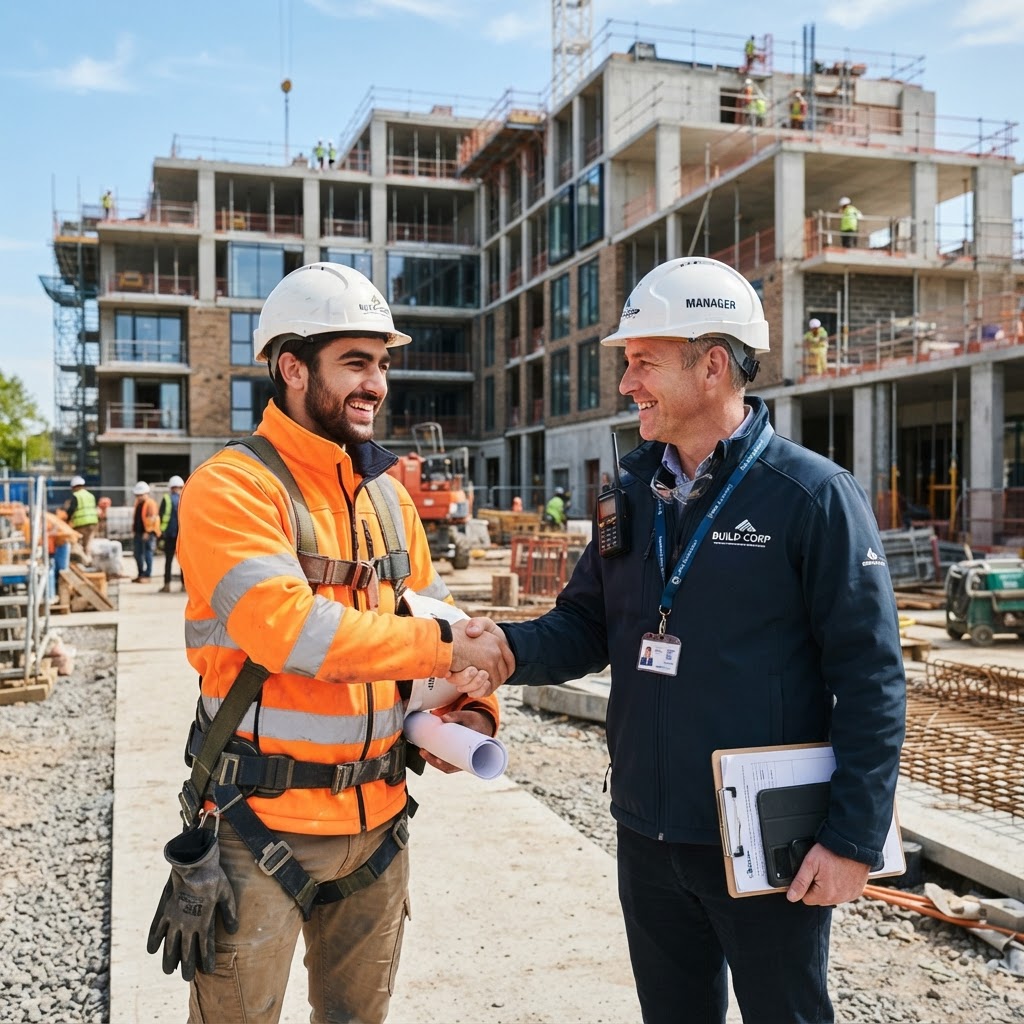 Worker starting a job on a construction site